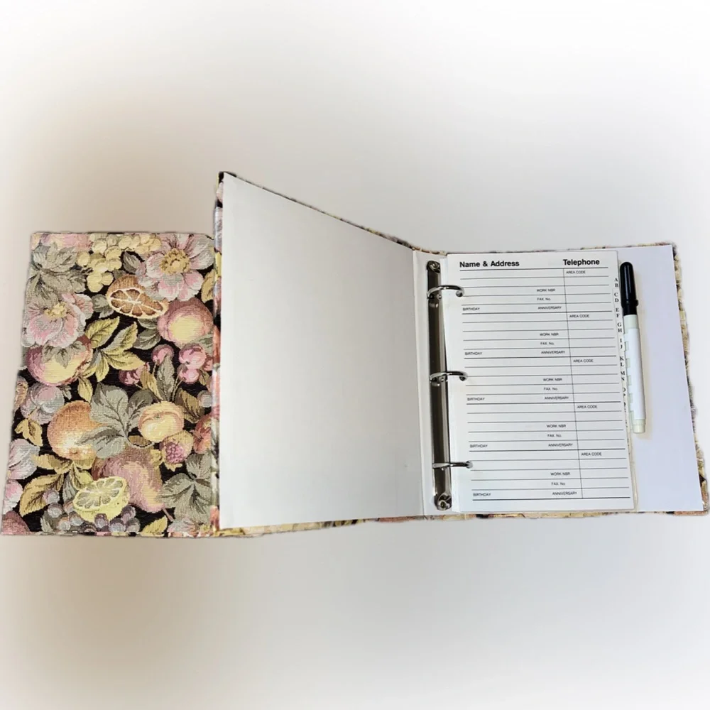 ❌Vintage Floral 3-Ring Address Organizer Dry Erase Pages A-Z Tabs Storage Box
